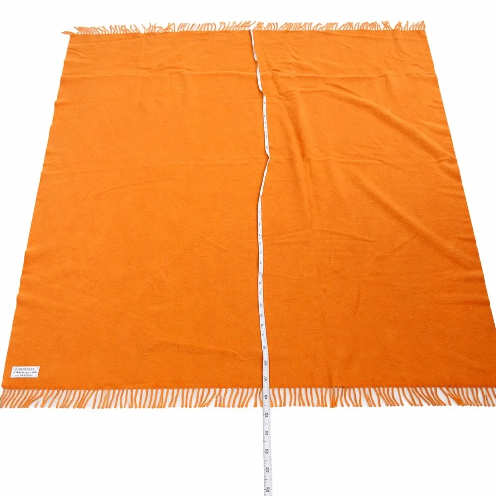 Silversea by Marzotto Italy Orange Wool Throw Blanket Fringe‎ Luxury 1836